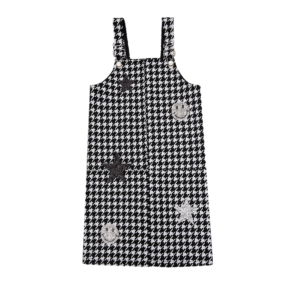 MIA New York NWT Girls Crystal Patch Houndstooth Overalls Dress